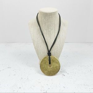 Joan Rivers Hammered Gold Pendant Leather Necklace